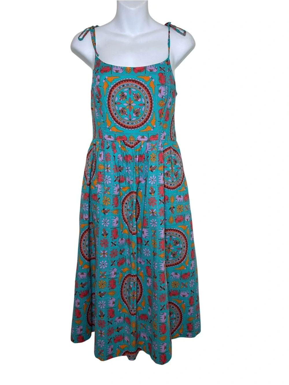 Drake’s London J. Crew blue tile a line sleeveless dress size 2 elephant summer